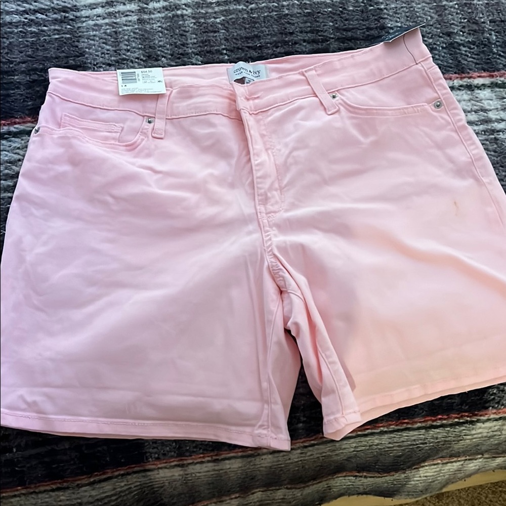 Crown & Ivy Pink Jean Shorts Stretchy Mid-Thigh